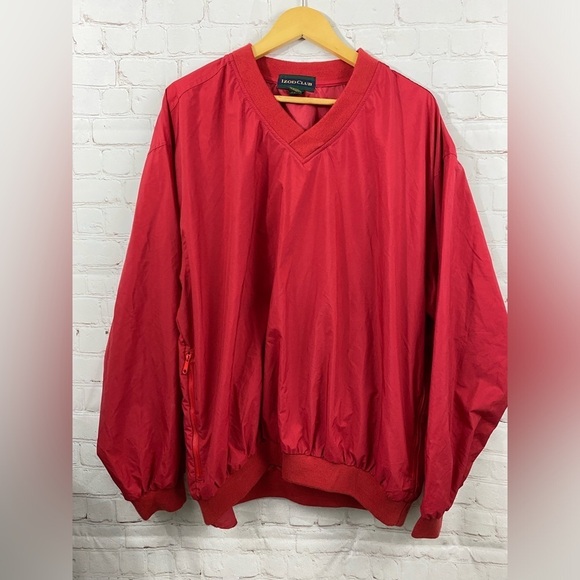 VINTAGE Izod Windbreaker Jacket Mens Large Crimson Red 100% Nylon Pullover - Picture 1 of 6